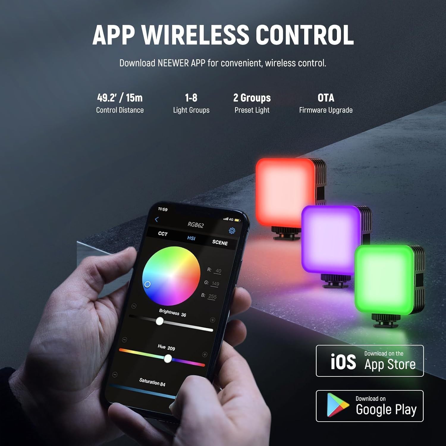 Luz de Video RGB Neewer RGB62 con Control por App