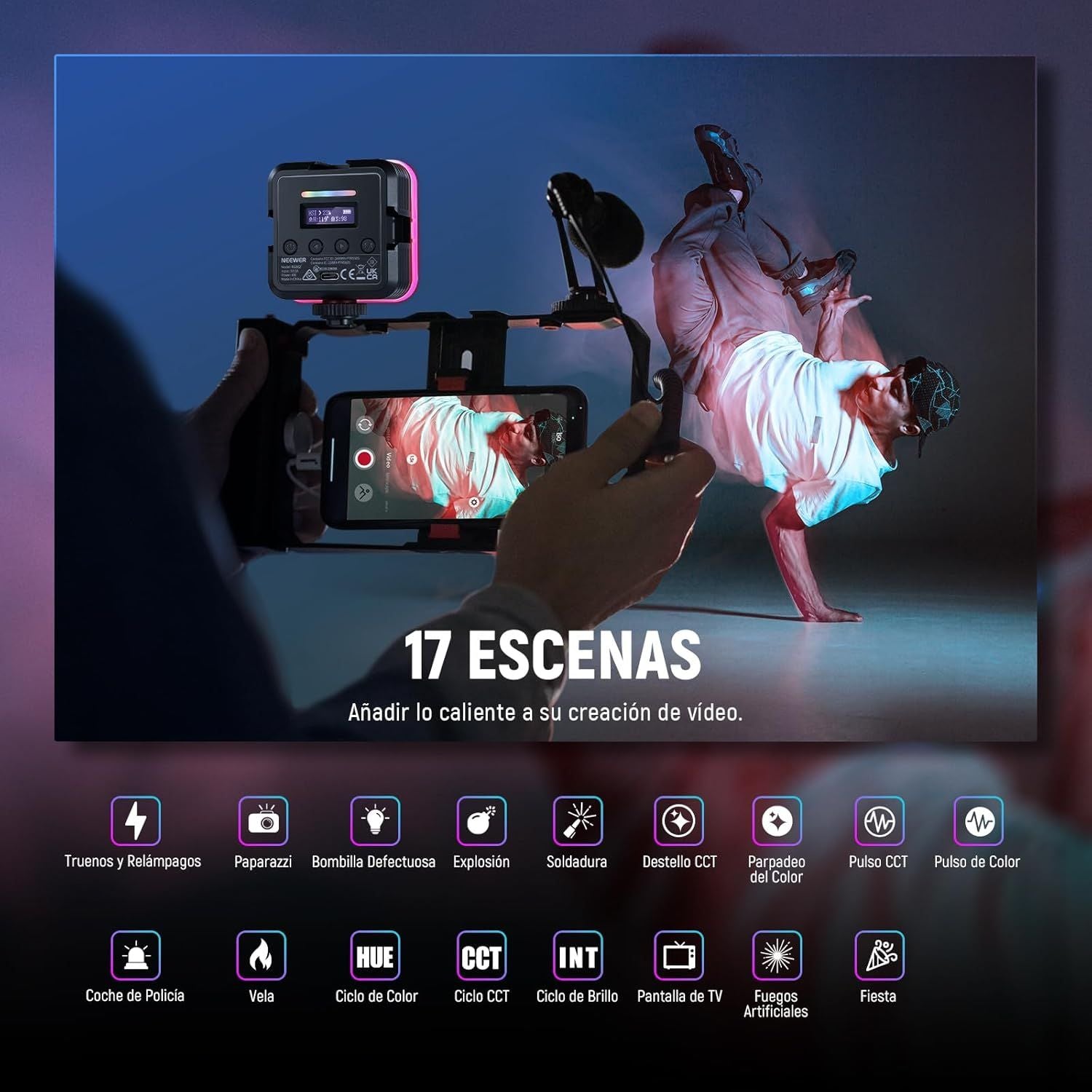 Luz de Video RGB Neewer RGB62 con Control por App